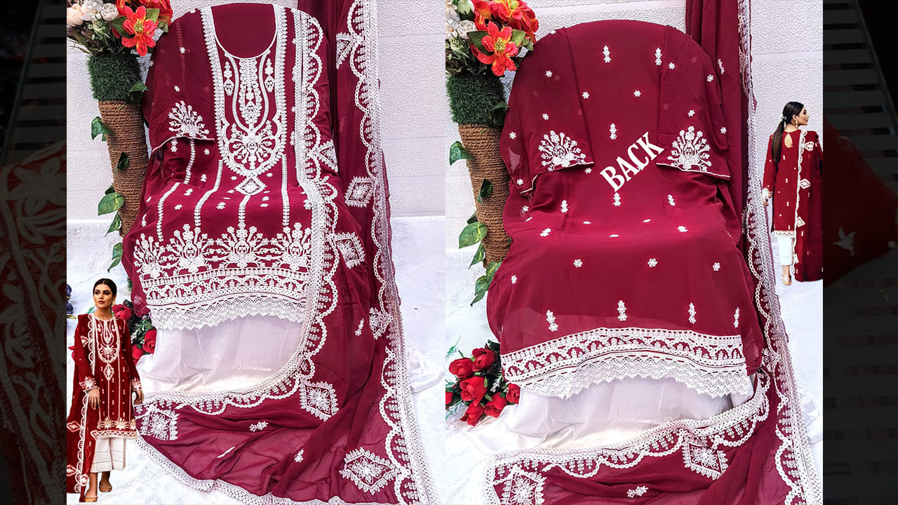 Divine Fab Latest Suits | Fox Georegette Embroidery Work In Front, Sleeves Also In Back