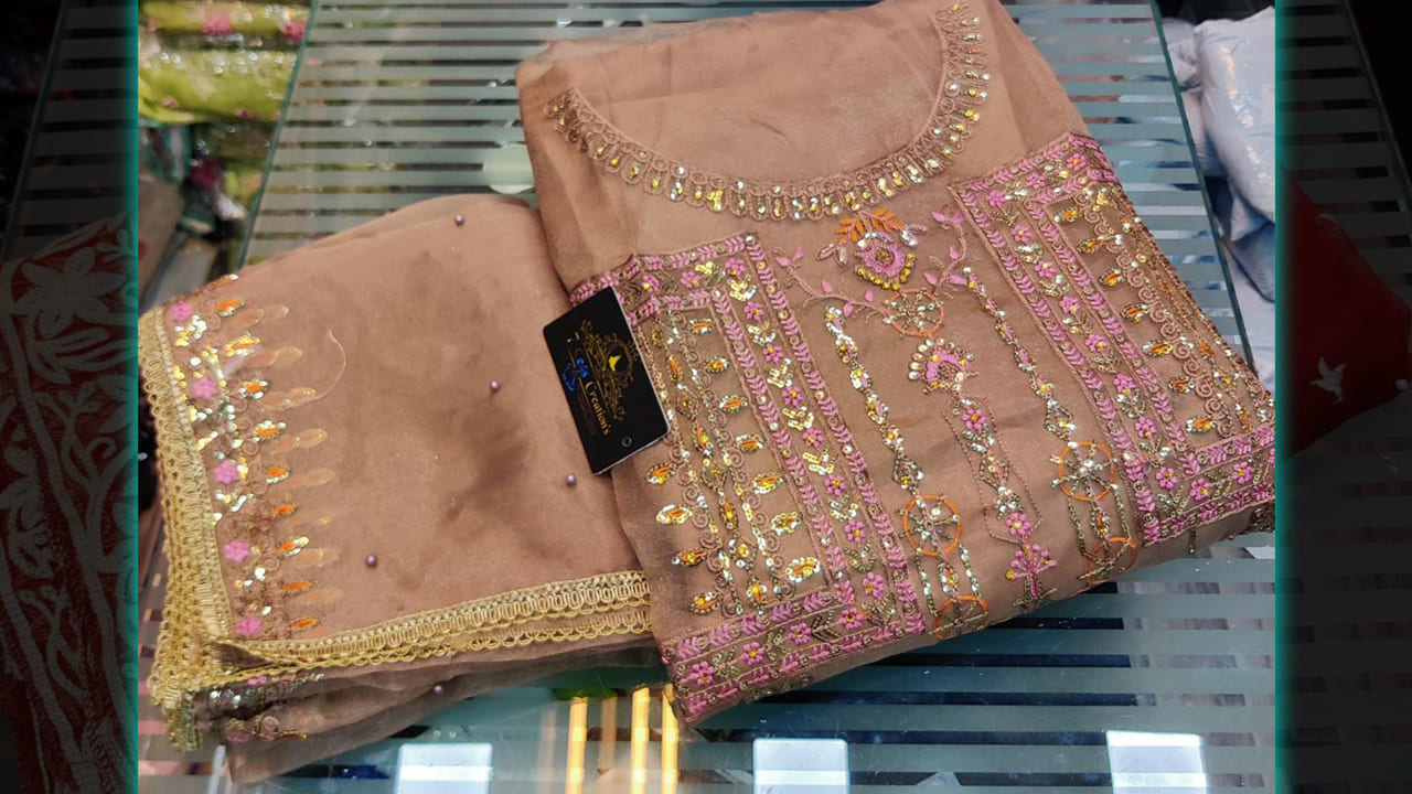 7 Seas Latest Suits | Organza Beautiful Multi-Colored Embroidery, Sequins & Heavy Cutwork On Daman