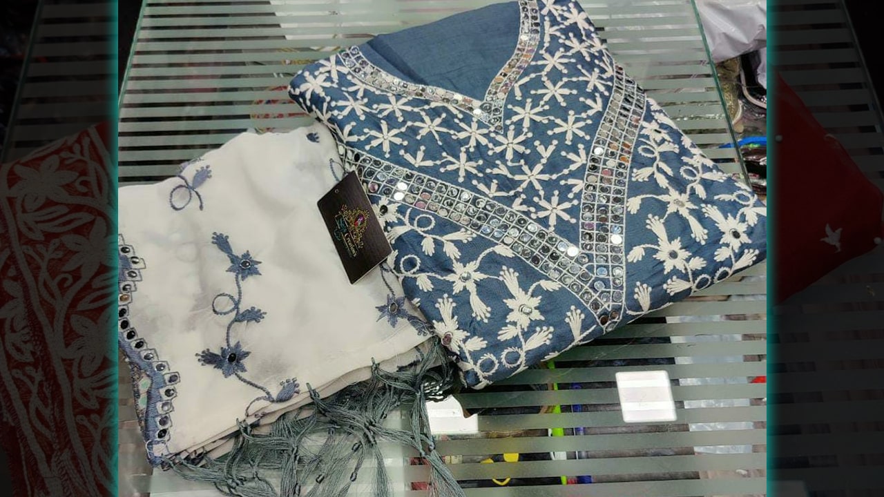 7 Seas Latest Suits | Chinnon Silk & Heavy Embroidery Original Mirror Work All Over