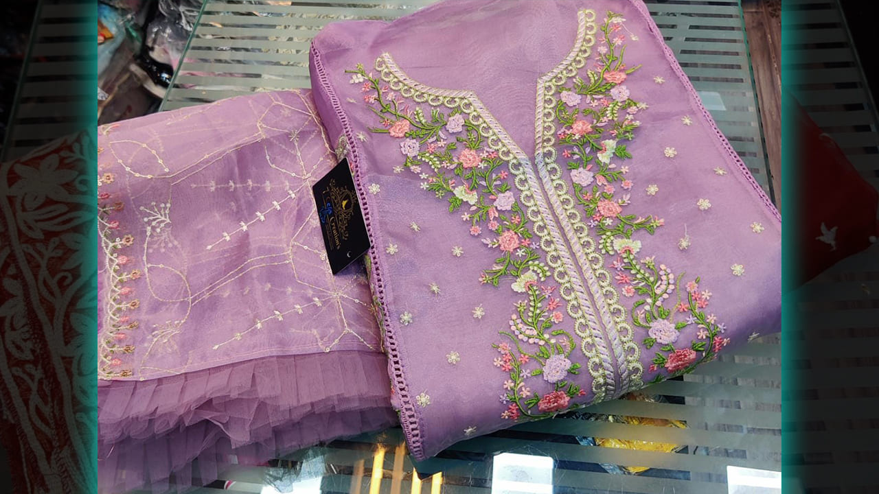 7 Seas Latest Suits | Organza With Beautiful & Heavy Embroidery With Sequins Work All Over