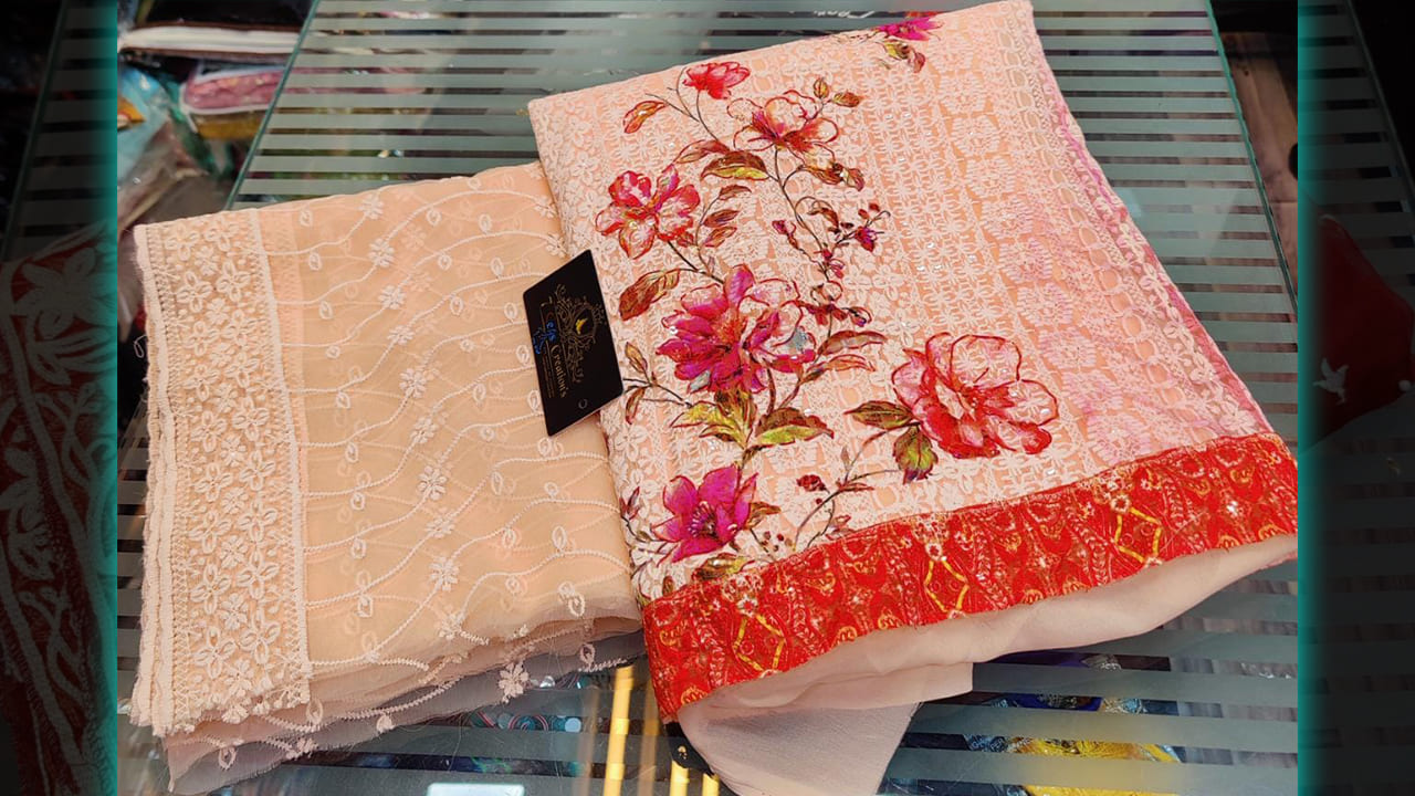 7 Seas Latest Suits | Beautiful Digital Printing Chikankari Embroidery & Heavy Sequins Work All Over
