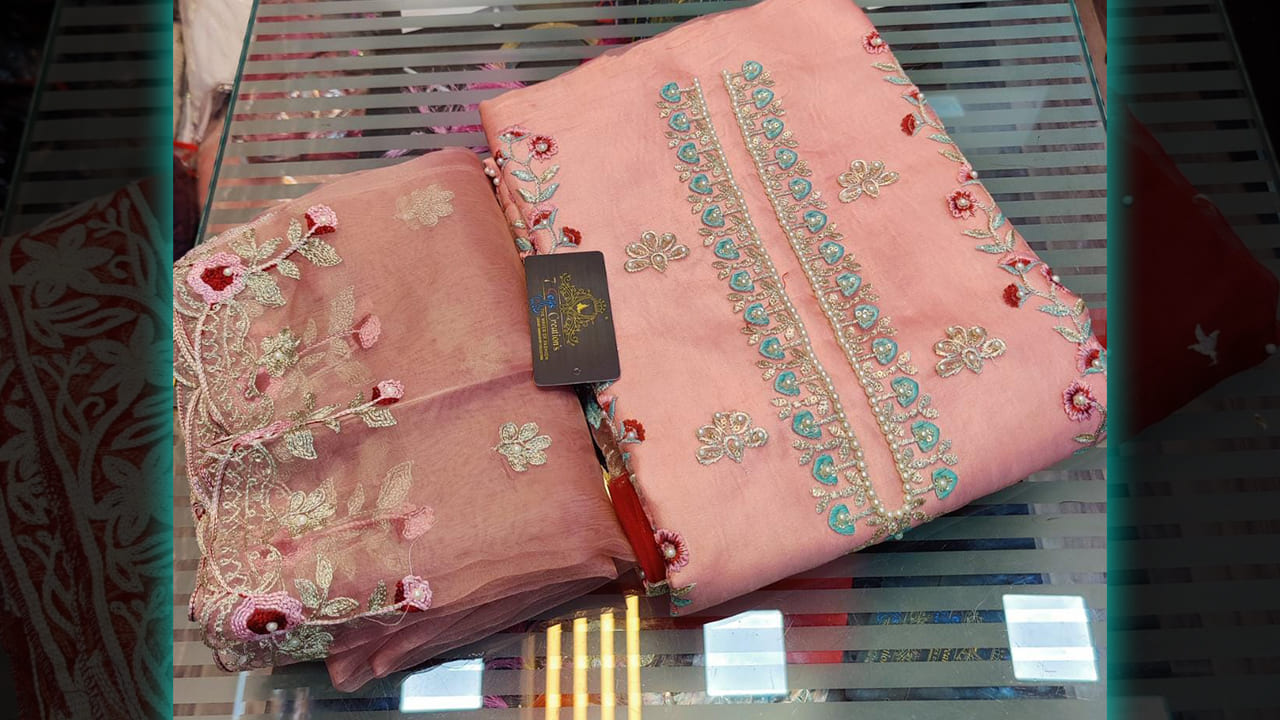 Divine Fab 4 Beautiful Colors Suits | Organza Beautiful Multi-Colored Embroidery & Sequins Work All Over 