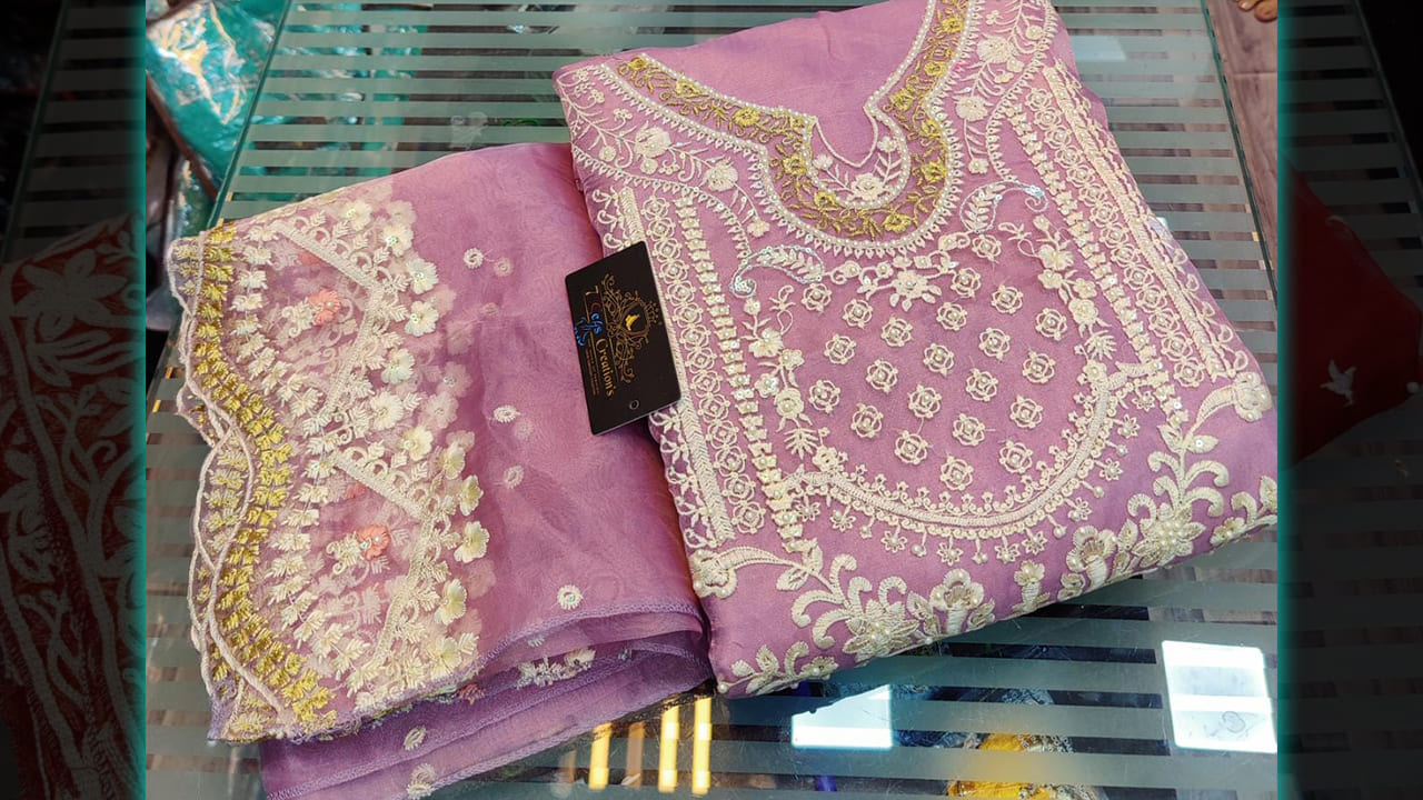 7 Seas Latest Ladies Suits | Organza with Beautiful & Heavy Embroidery & Mottis Work All Over