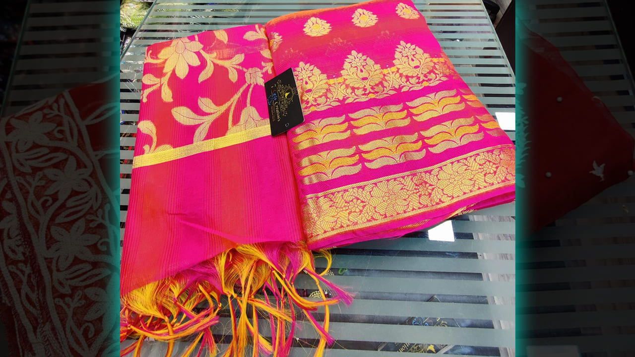 7 Seas Suits | Pure Banarsi Silk With Dual Tone Shade & Both Sided Fancy Border Lace