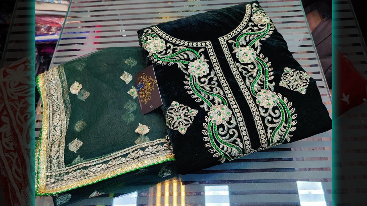7 Seas Latest Suits | Pure 9000 Micro Velvet With Embroidery, Sequins & Diamond Work All Over