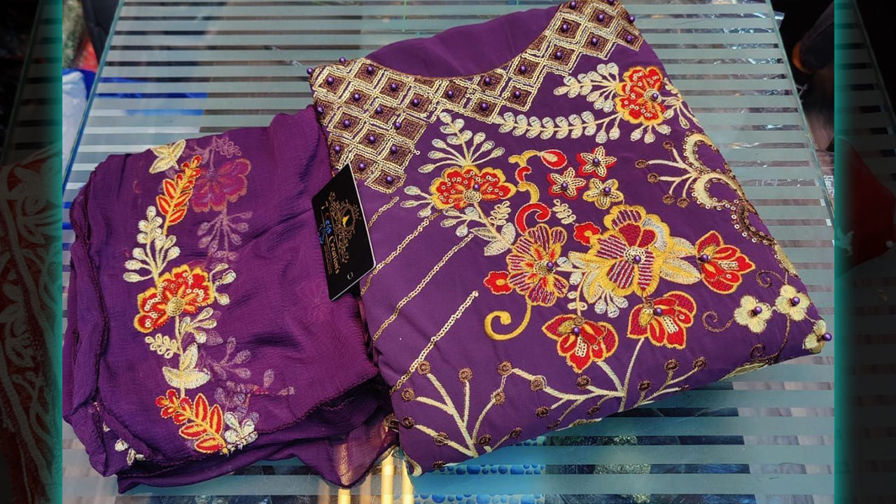 7 Seas Latest Suits | Heavy Cutwork On Daman With Sequins & Multi-Colored Embroidery Work
