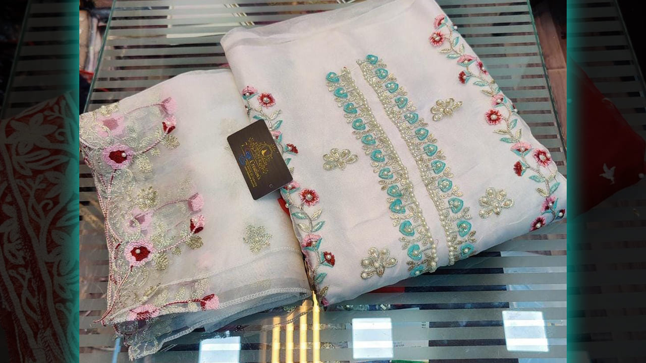 7 Seas Latest Ladies Suits | Pure Organza Beautiful Multi-Colored Embroidery & Sequins Work All Over
