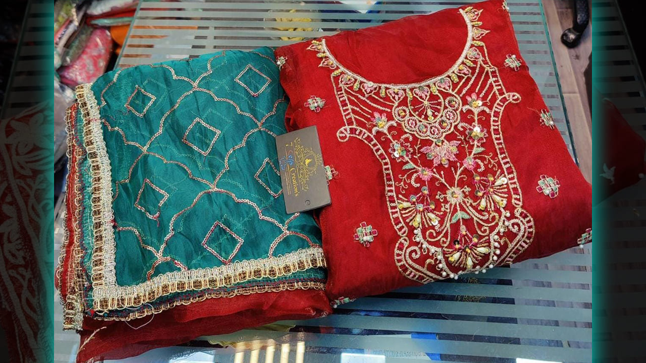 7Seas Creation's Suits | Organza Beautiful Multi-Colored Embroidery, Sequins, Mottis & Handwork