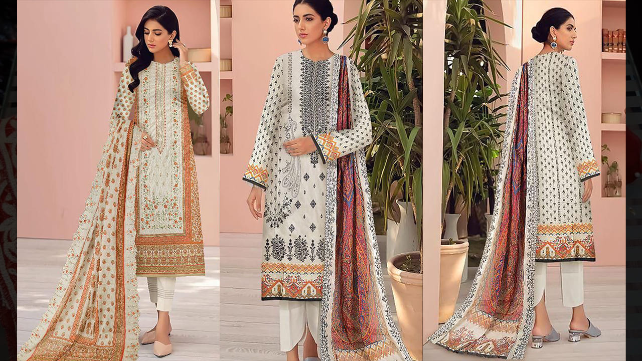 Divine Fab Latest Ladies Suits | Top Pure Lawn Print With Exclusive Heavy Self Embroidery