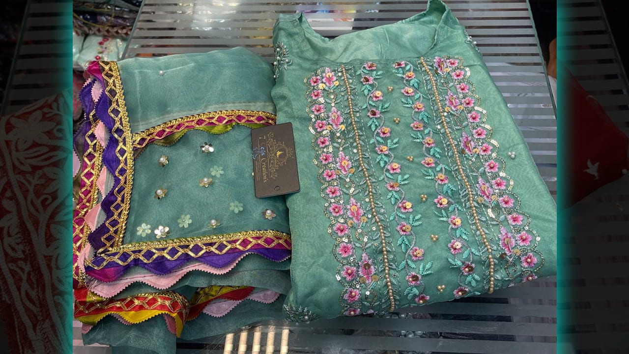 7Seas Creation's Suits | Stitched Organza Multi-Colored Embroidery, Sequins, Mottis & Handwork