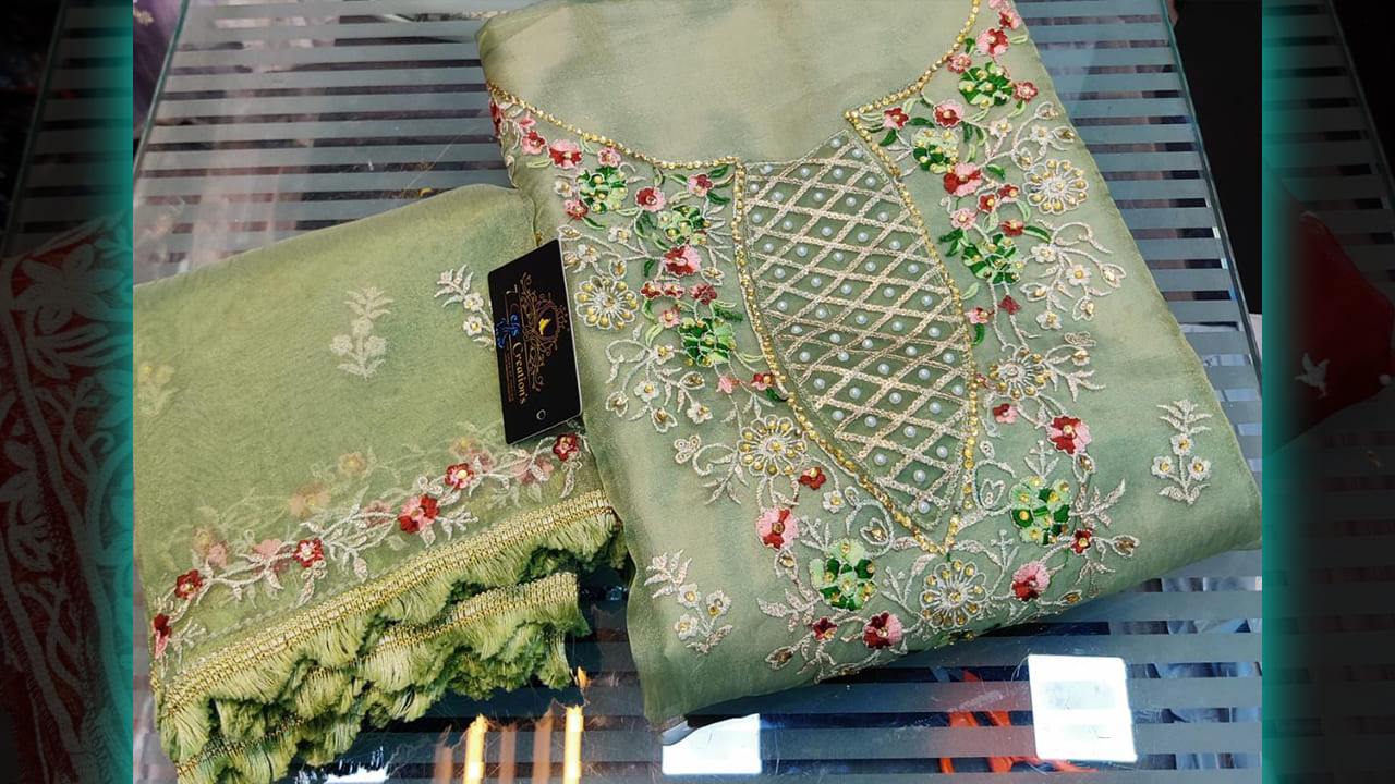 7Seas Creation's Top Suits | Organza With Beautiful Multi-Colored Embroidery & Sequins Work All Over
