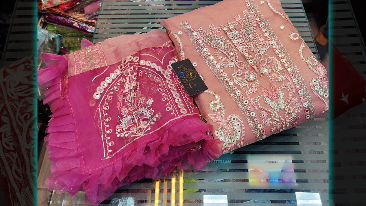 7 Seas Suits | Organza & Heavy Foil With Multi-Colored Embroidery, Sequins, Mottis Work all over