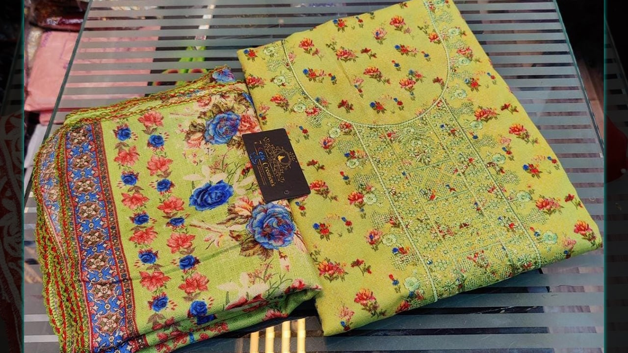 7 Seas Latest Suits | Pashmina Beautiful Embroidery Work On Neck & Digital Printing All Over