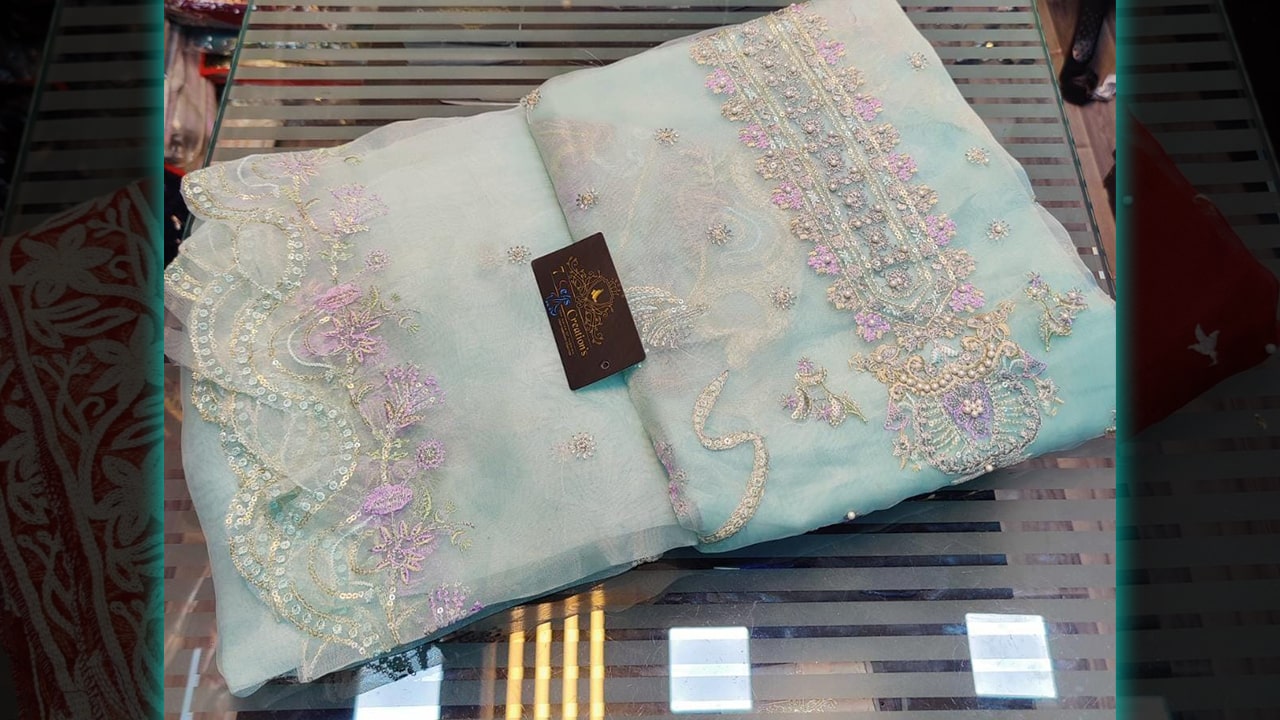 7 Seas Latest Ladies Suits | Organza With Beautiful Multi-Colored Embroidery & Sequins Work All Over