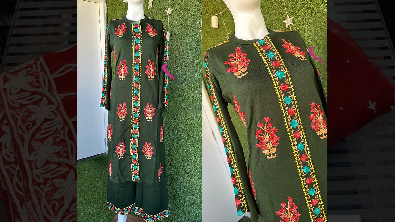 Divine Fab Suits | Beautiful Woollen Knitted Two Piece Set With Kashmiri Embroidered All Over
