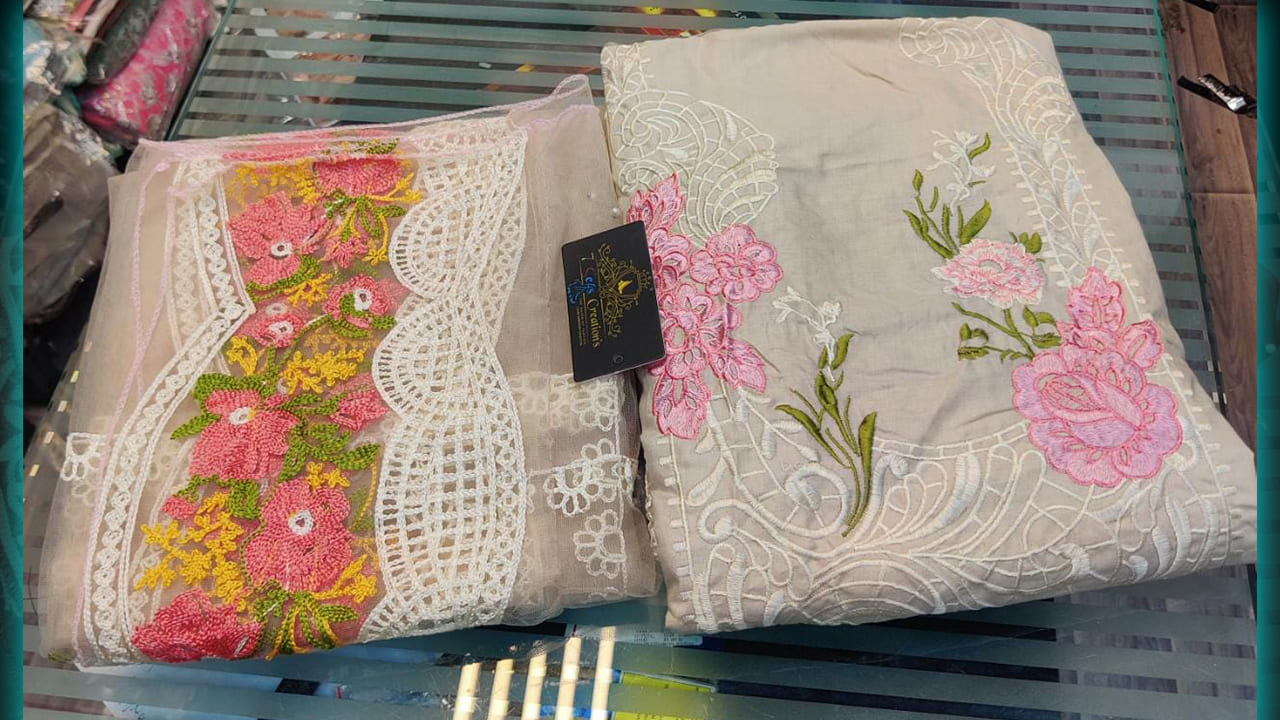 7 Seas Creations | Pure Cotton With Beautiful Multi-Colored Embroidery On Neck & Self Embroidery Work All Over