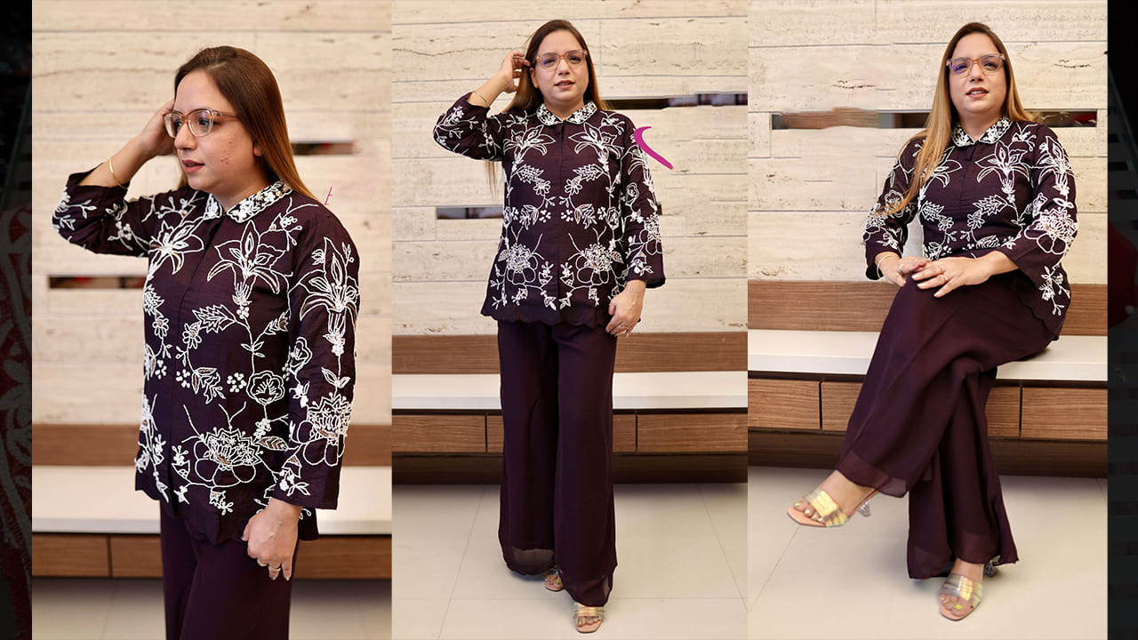 Divine Fab Latest Suits | Beautiful Wine Colour Stitched Coord Set With Pearl Embroidery