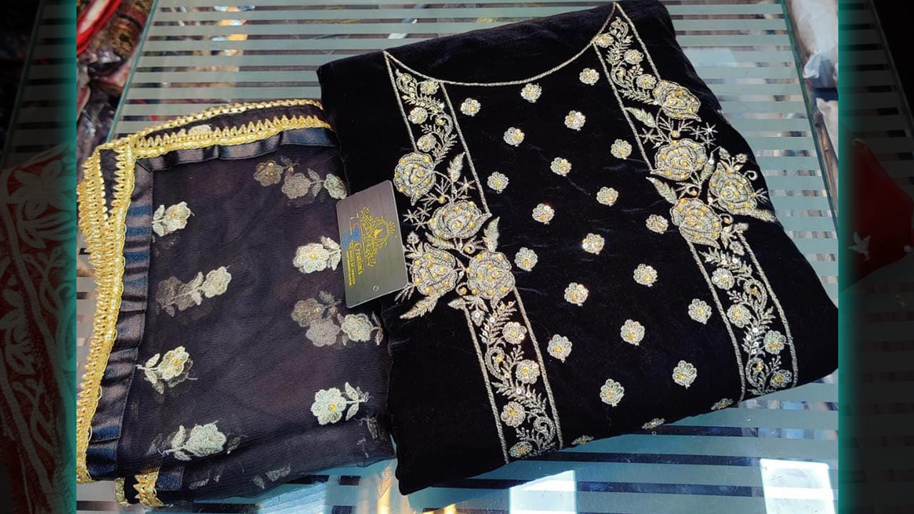 7 Seas Latest Ladies Suits | Pure 9000 Micro Velvet Beautiful Embroidery & Sequins Work All Over