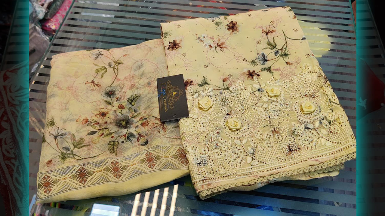 7Seas Creation's Latest Suits | 3D Flowers Used On Daman To Enhance The Beauty Front & Back Printed