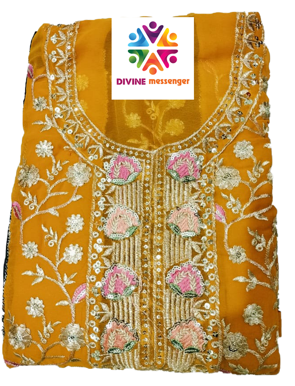  DIVINE MESSENGER Yellow New Georgette with beautiful embroidery & heavy sequins work