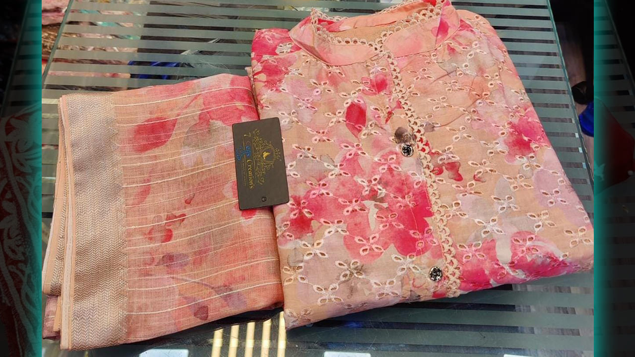 7Seas Creation's Suits | Stitched Cambric Cotton Beautiful Digital Printing & Schiffli Work All Over
