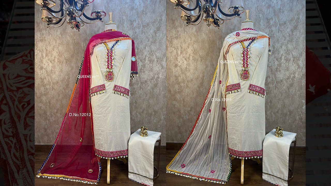 QUEENS'av Suits | Pure mul cotton glittery shirt | cream in colour | Beautifully gota embroidered