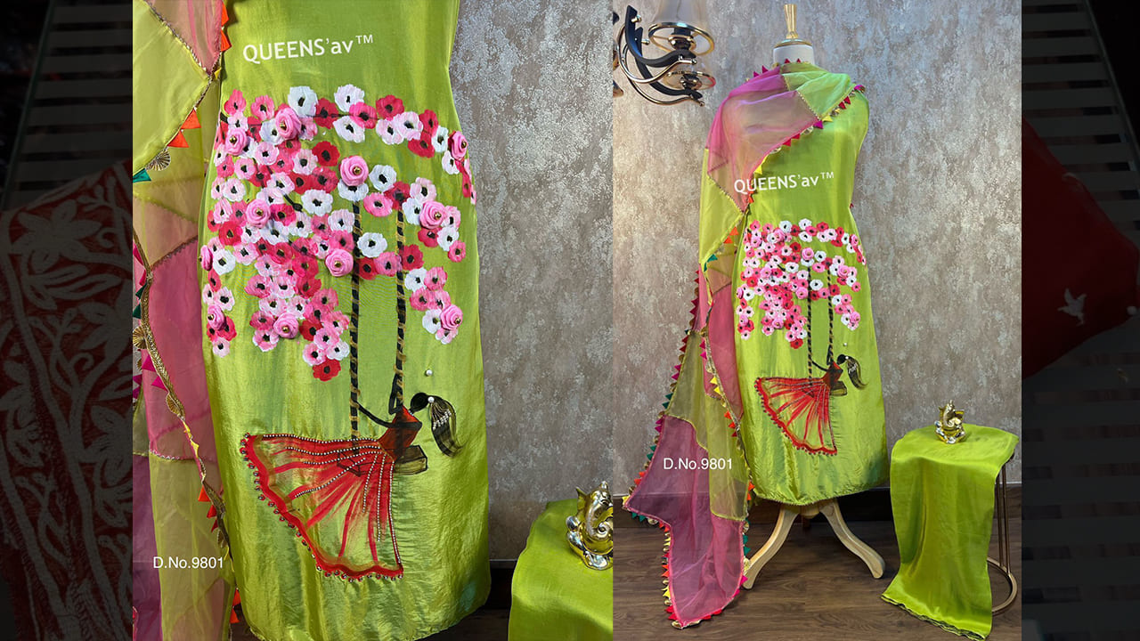QUEENS'av Suits | Pure Mul Cotton Silk Shirt | Beautifully Hand Painted | Jhoola Concept | Hand Work